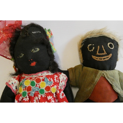 20 - Two folk art vintage dolls, one with painted features, the other sewn, both in original clothing, bo... 