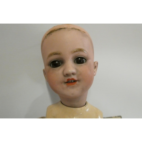 3 - Louis Lindner & Sohne bisque socket head doll, with brown glass sleeping eyes, open mouth, teeth, pi... 