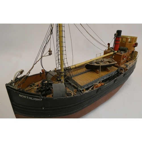 380 - Electric powered radio control Coaster GRP Hull, with wooden superstructure and metal fittings, some... 