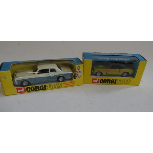 708 - Corgi 273 Roll Royce Silver Shadow and 338 Chevrolet Camaro, both items boxed, good to excellent