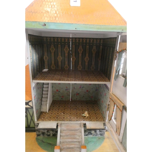 77 - A Bavarian style German wooden dolls house, early/mid 20th century, 1/16th scale, with 2 split level... 