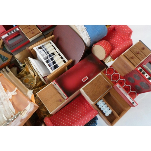 80 - A box of dolls house furniture and accesories, comprising vintage items with mainly mid 20th century... 