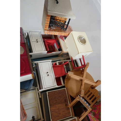 80 - A box of dolls house furniture and accesories, comprising vintage items with mainly mid 20th century... 