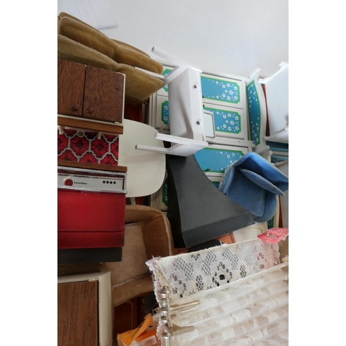 80 - A box of dolls house furniture and accesories, comprising vintage items with mainly mid 20th century... 