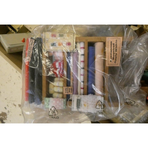 85 - Three boxes of mainly vintage dolls house furniture and accessories, including tin kitchen equipment... 