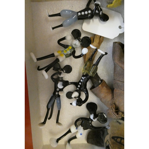 141 - Deans felt Mickey Mouse, with shoe button eyes and original clothing, 7 1/2