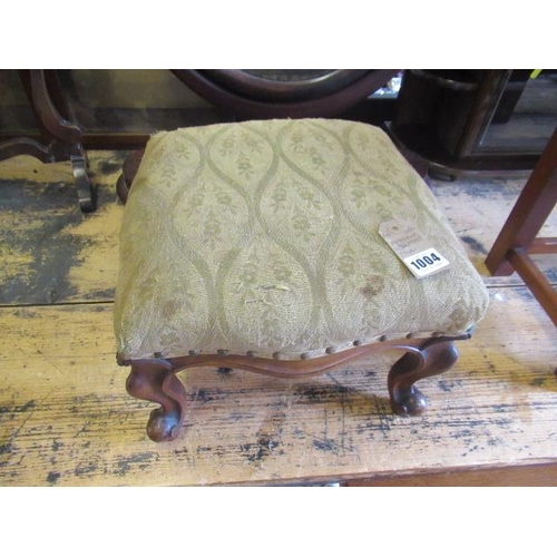 1004 - MAHOGANY UPHOLSTERED FOOTSTOOL