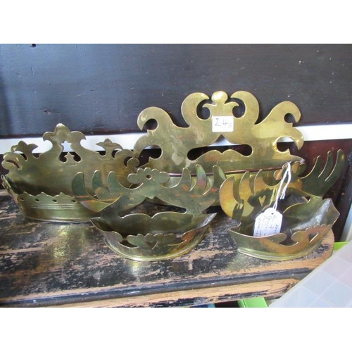 24A - PAIR OF GEORGIAN BRASS CROWN WALL POCKETS AND TWO OTHERS