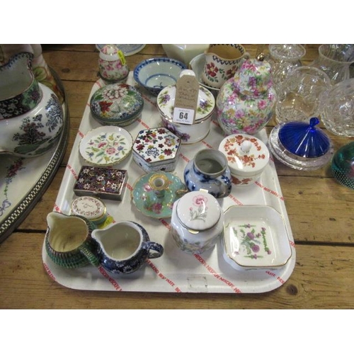 64 - TRAY OF CERAMICS INCLUDING CLOISONNE