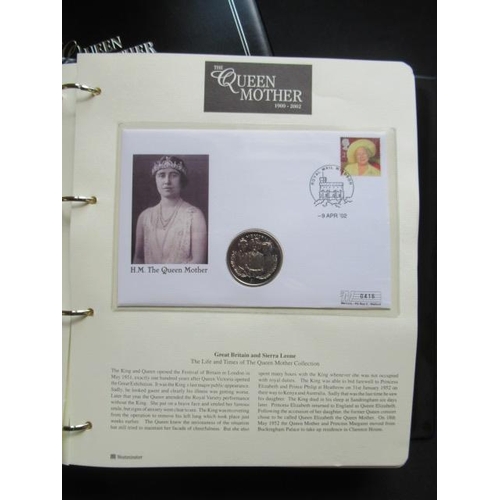 687 - TWO QUEEN MOTHER 1900 - 2002 COIN COVER ALBUMS