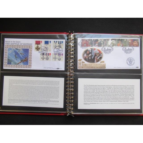 697 - RED ALBUM OF MINT FIRST DAY COVERS INCLUDING £10 DEFINITIVE STAMP ETC