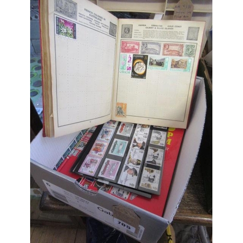 705 - BOX OF STAMP ALBUMS AND MINT STAMPS