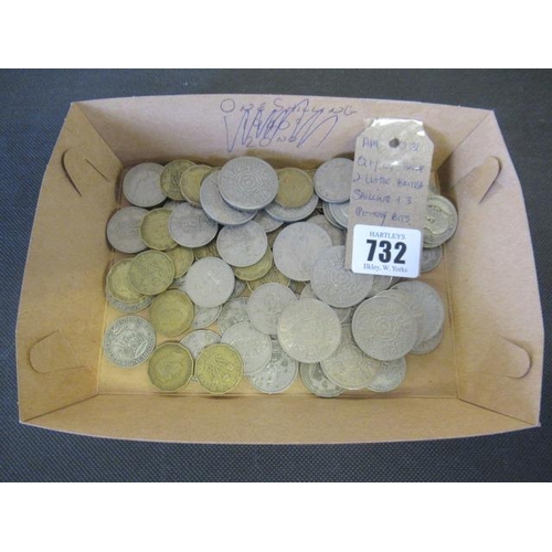 732 - QUANTITY OF SILVER AND LATER BRITISH SHILLINGS AND THREEPENNY BITS