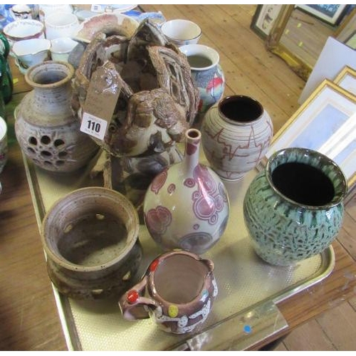 110 - TRAY OF STUDIO POTTERY VASES