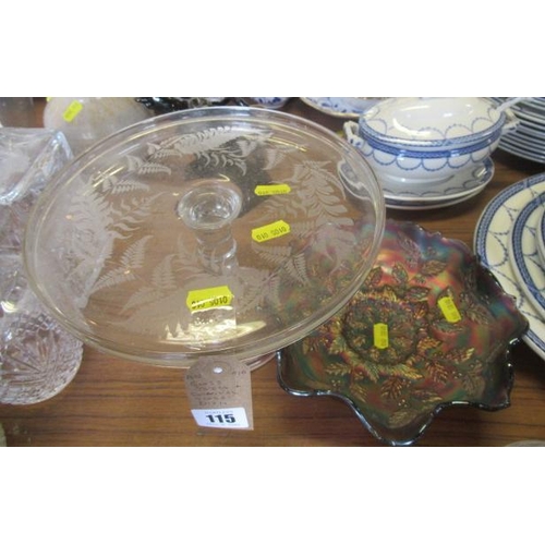 115 - GLASS TAZZA AND CARNIVAL GLASS DISH
