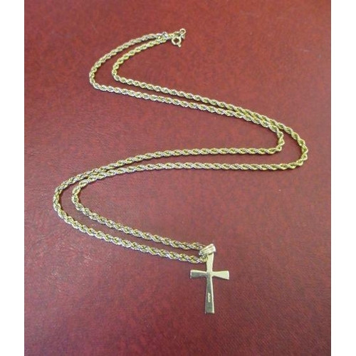 179 - 9CT GOLD CROSS PENDANT ON 9CT ROPE TWIST CHAIN