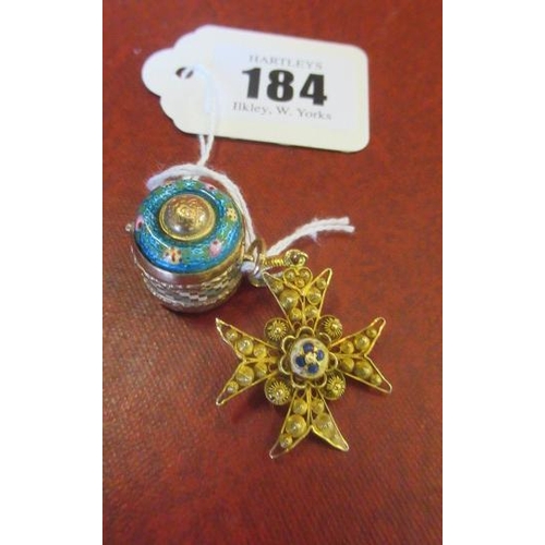 184 - CANNETILE MALTESE CROSS PENDANT AND A BOX CHARM