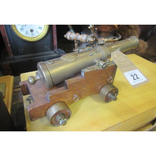 22 - BRASS AND WOOD CANNONS