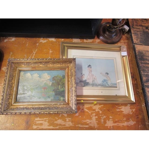 797A - GILT FRAMED PAINTING AND PRINT