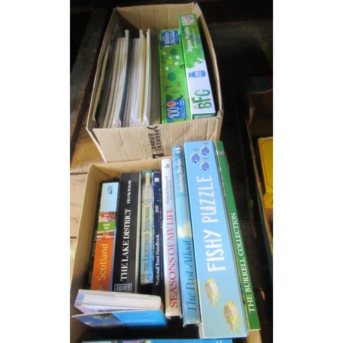 96 - TWO BOXES OF BOOKS AND PUZZLES ETC