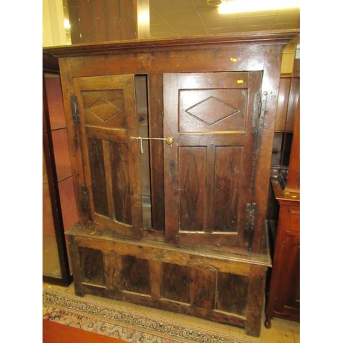 857 - ANTIQUE OAK TACK CUPBOARD