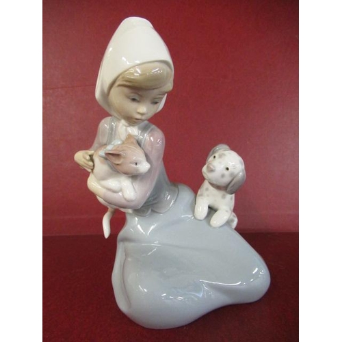387 - LLADRO GIRL WITH KITTEN AND DOG
