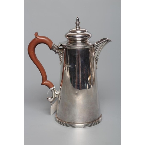 100 - A SILVER CAFÉ-AU-LAIT POT, by Adie Bros., Birmingham 1923, of tapering cylindrical form with hinged ... 