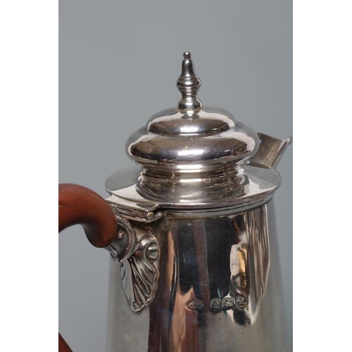 100 - A SILVER CAFÉ-AU-LAIT POT, by Adie Bros., Birmingham 1923, of tapering cylindrical form with hinged ... 