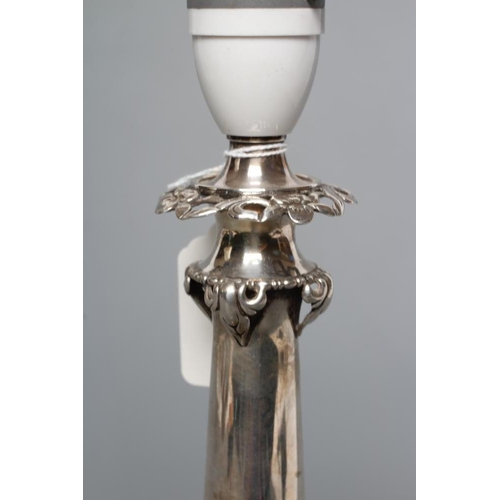 101 - A SILVER ELECTRIC TABLE LAMP BASE, maker Mappin & Webb, Birmingham 1930, of inverted trumpet form wi... 