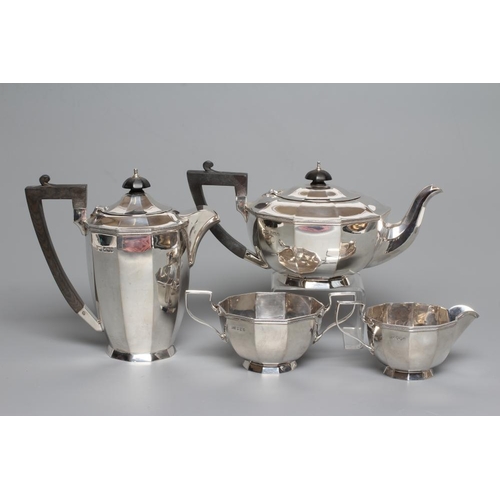 106 - A SILVER FOUR PIECE TEA AND COFFEE SERVICE, by Walker & Hall, Sheffield 1924, of panelled circular f... 