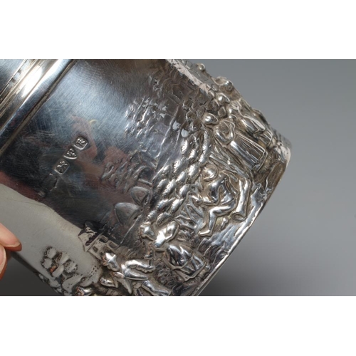 108 - A SILVER TEA CANISTER, maker's mark rubbed, Chester 1935, of oval section, the lower half chased and... 