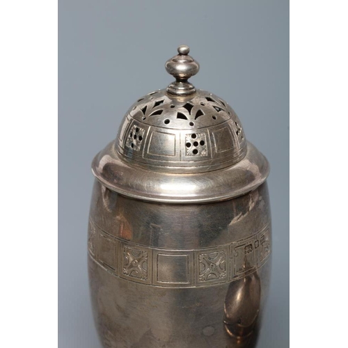 115 - AN ART DECO SILVER SUGAR CASTER, by Wakely & Wheeler, London 1927, of ovoid form with lift-off cover... 