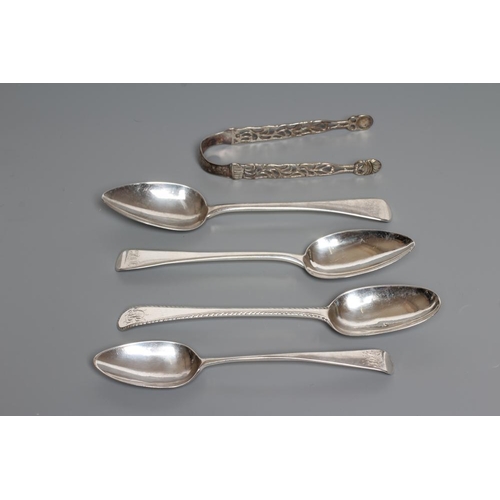 130 - A PAIR OF GEORGE III SILVER TABLE SPOONS, maker's mark SH, London 1806, in Old English pattern engra... 