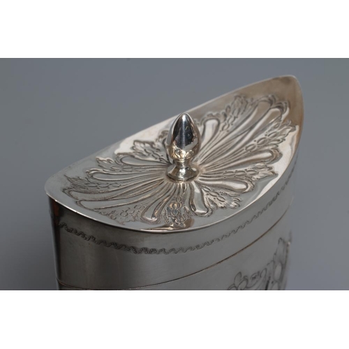 134 - A LATE VICTORIAN SILVER TEA CANISTER, by James Dixon & Sons, Sheffield 1899, of eliptical form with ... 