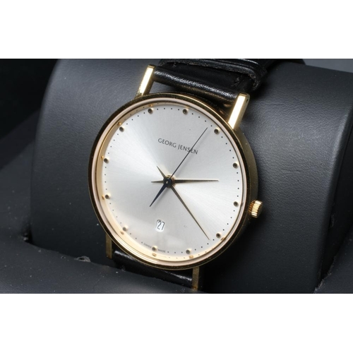 165 - A GENTLEMAN'S GEORG JENSEN KOPPEL WRISTWATCH, the silvered dial with centre seconds hand and dot hou... 