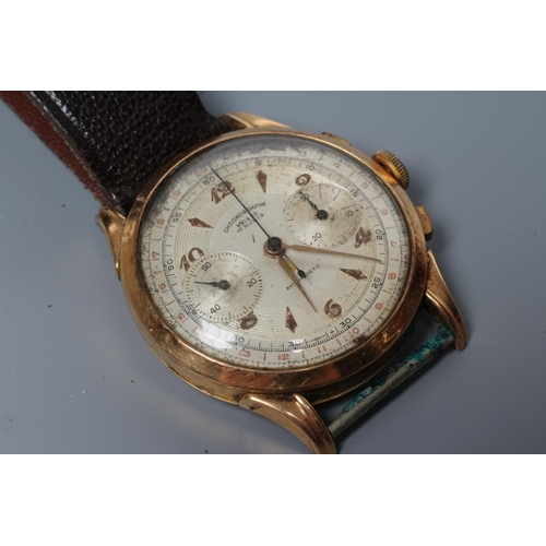 168 - A GENTLEMAN'S 18CT GOLD CHRONOGRAPH, the champagne dial with centre seconds and two subsidiary dials... 