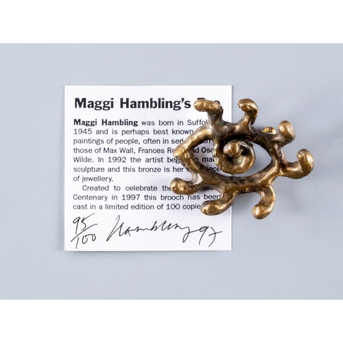 196 - MAGGI HAMBLING - EYE BROOCH, in bronze, number 95 of a limited edition of 100, engraved edition, wit... 