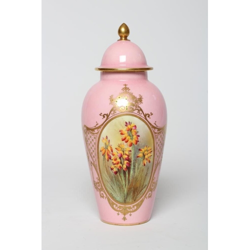 31 - A ROYAL WORCESTER CHINA VASE AND COVER, 1916, of rounded cylindrical form, painted in colours by R. ... 