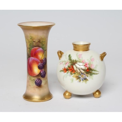 33 - A ROYAL WORCESTER CHINA SMALL VASE, 1936/7, of waisted cylindrical form, painted in colours by Towns... 