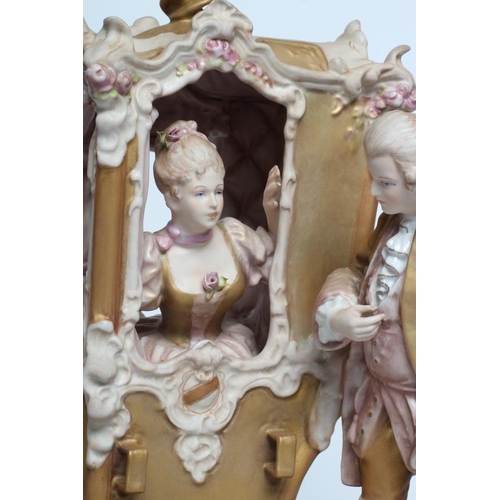 43 - A ROYAL DUX PORCELAIN FIGURAL GROUP, mid 20th century, modelled as a lady in a sedan chair accompani... 