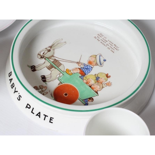 47 - A COLLECTION OF MABEL LUCIE ATTWELL SHELLEY NURSERY CHINA, 1930's, comprising Baby's Plate 'Gee up, ... 