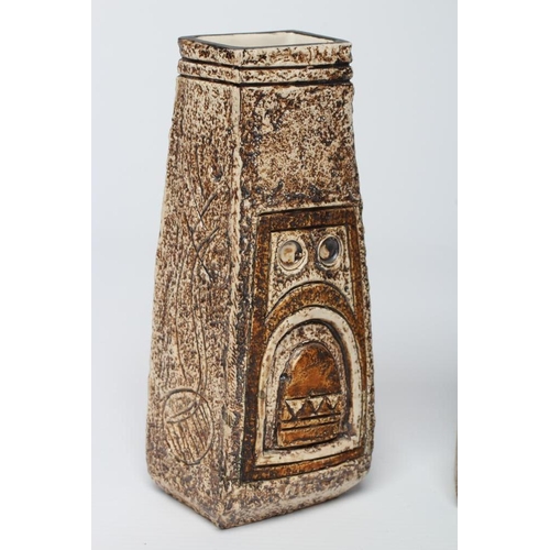 50 - A MATCHED PAIR OF TROIKA POTTERY COFFIN VASES, c.1974/5, one by Marion Murrell incised with a stylis... 