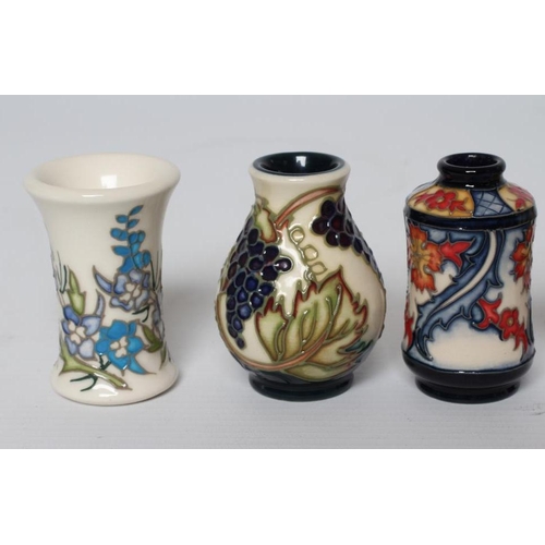 60 - A COLLECTION OF FIVE MINIATURE MOORCROFT POTTERY VASES, including Tiger Daylily, Grapes, 2007, Dephi... 