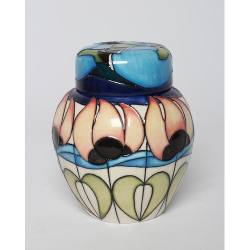 61 - A MOORCROFT POTTERY BAILLIE PATTERN JAR AND COVER, 2015, designed by Emma Bossons, impressed and ins... 