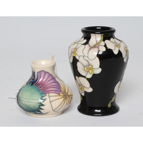 69 - A MOORCROFT POTTERY BLACK MOTH PATTERN SMALL VASE, 2019, designed by Anji Davenport, 3 1/2