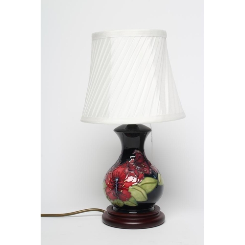 80 - A MOORCROFT POTTERY SPIDER FLOWER PATTERN ELECTRIC TABLE LAMP BASE, modern, of squat baluster form d... 