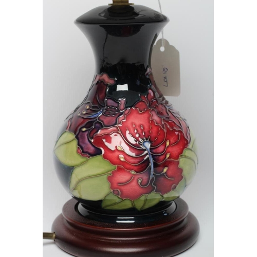 80 - A MOORCROFT POTTERY SPIDER FLOWER PATTERN ELECTRIC TABLE LAMP BASE, modern, of squat baluster form d... 