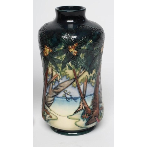 83 - A MOORCROFT KIRIBATI PATTERN POTTERY VASE, 1999, of waisted cylindrical form designed by Nicola Slan... 