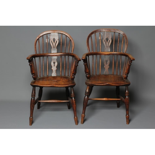 625 - A MATCHED PAIR OF ASH AND ELM WINDSOR ARMCHAIRS, Lincolnshire, mid/late 19th century, of low hoop ba... 