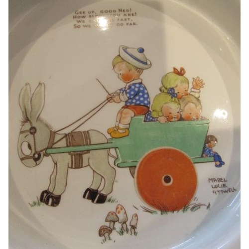 47 - A COLLECTION OF MABEL LUCIE ATTWELL SHELLEY NURSERY CHINA, 1930's, comprising Baby's Plate 'Gee up, ... 